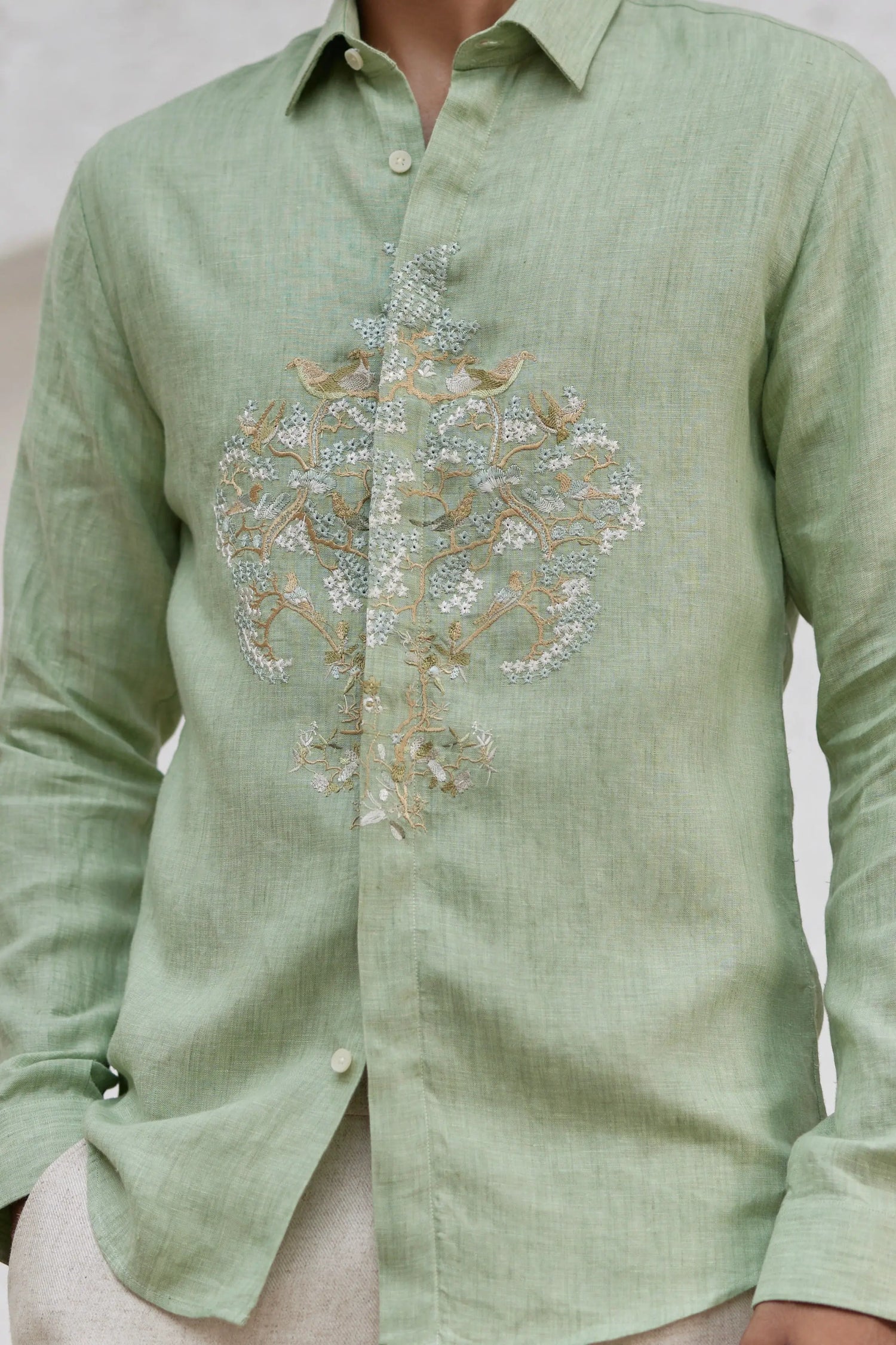 Mint Green Flora Embroidered Shirt