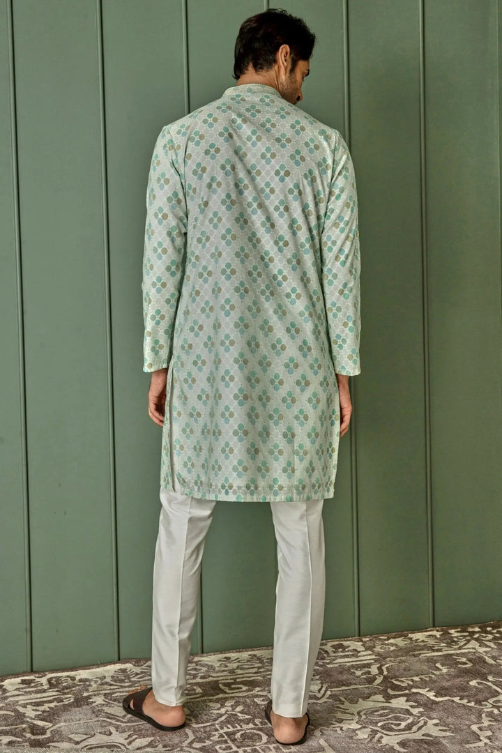 Pastel Delight: Light Green Jaquard Round Design Kurta - Asuka Couture