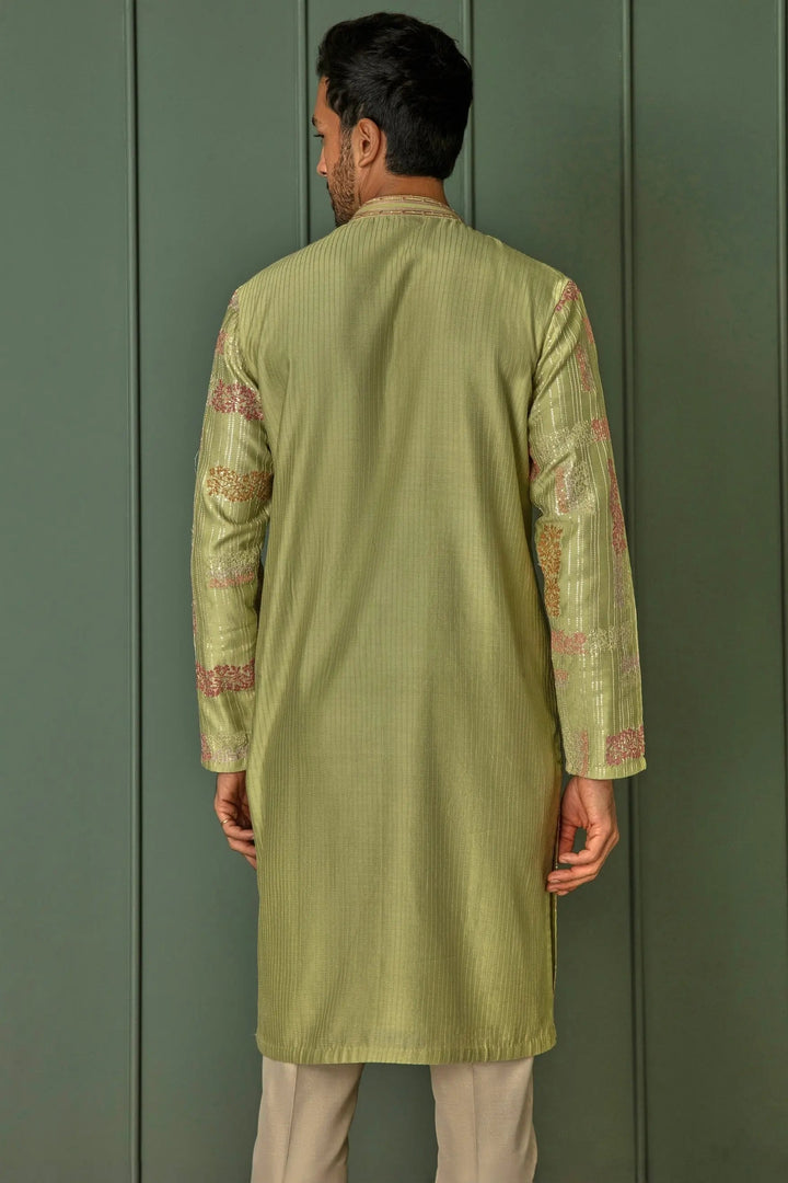 Olive Abstract Sequins Dream Chanderi Silk Kurta - Asuka Couture