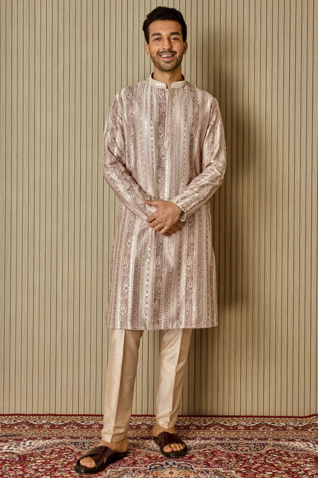 Peach Sequin Radiance Chanderi Silk Kurta - Asuka Couture