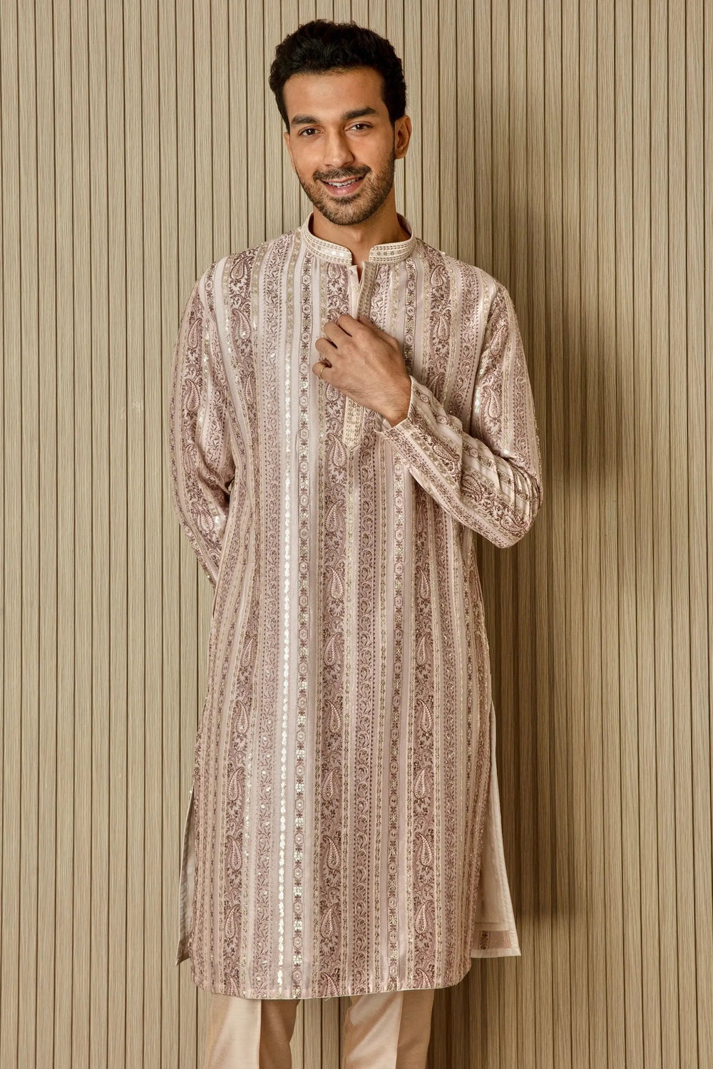 Peach Sequin Radiance Chanderi Silk Kurta - Asuka Couture