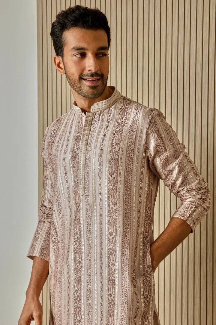 Peach Sequin Radiance Chanderi Silk Kurta - Asuka Couture