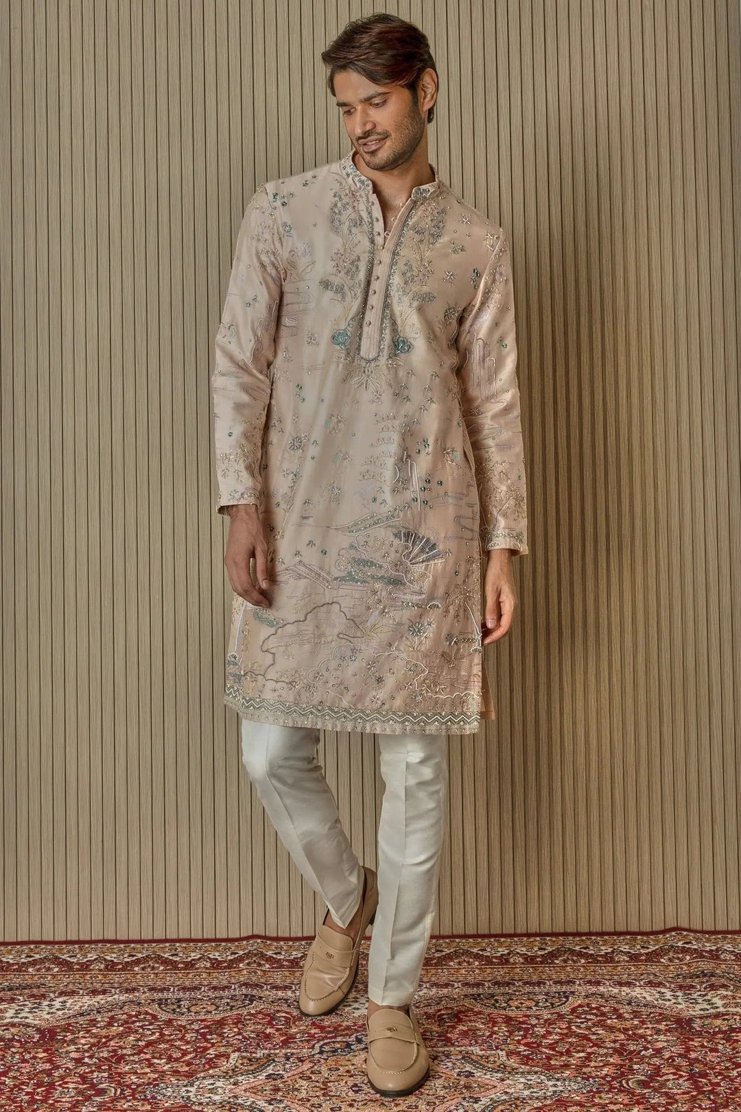 Peach Floral Extravaganza Chanderi Silk Kurta - Asuka Couture