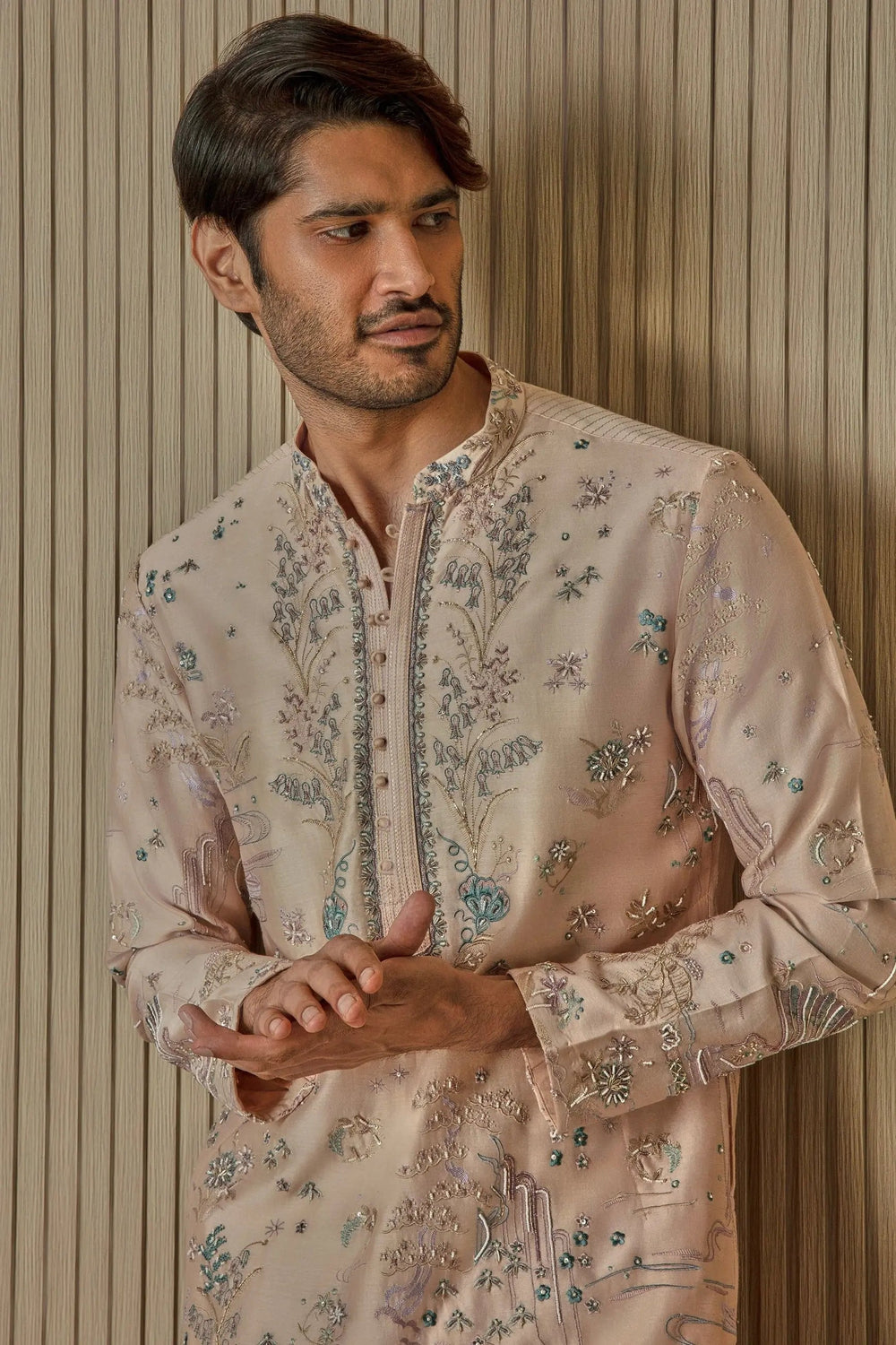 Peach Floral Extravaganza Chanderi Silk Kurta - Asuka Couture