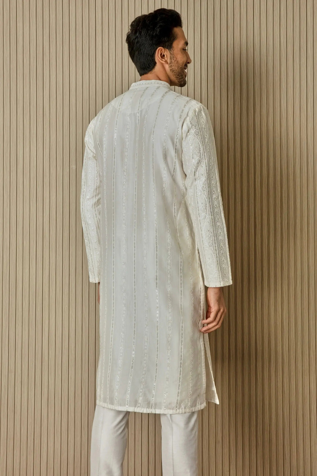 Ivory Geometric Elegance Chanderi Silk Kurta - Asuka Couture