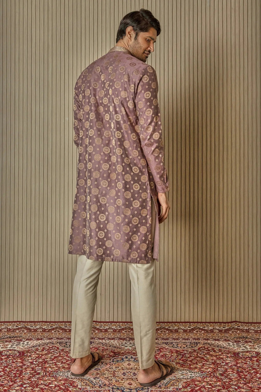Chakra Symphony: Jacquard Silk Print Motif Kurta - Asuka Couture