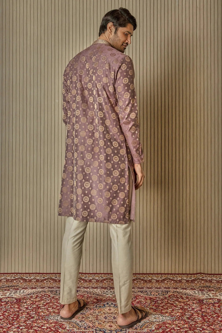 Chakra Symphony: Jacquard Silk Print Motif Kurta - Asuka Couture