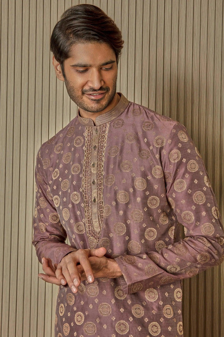 Chakra Symphony: Jacquard Silk Print Motif Kurta - Asuka Couture