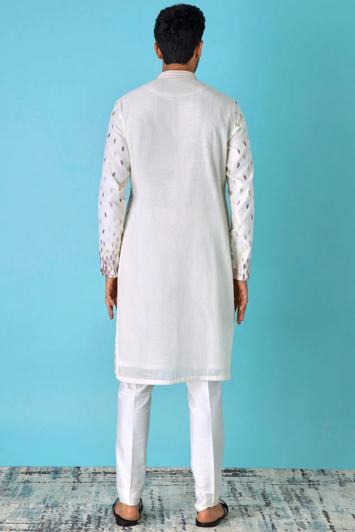 Ivory Extravaganza: Ivory Chanderi Silk Kurta with Resham and Zari Embroidery - Asuka Couture