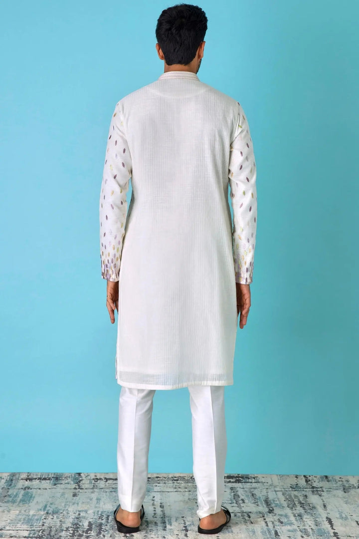 Ivory Extravaganza: Ivory Chanderi Silk Kurta with Resham and Zari Embroidery - Asuka Couture