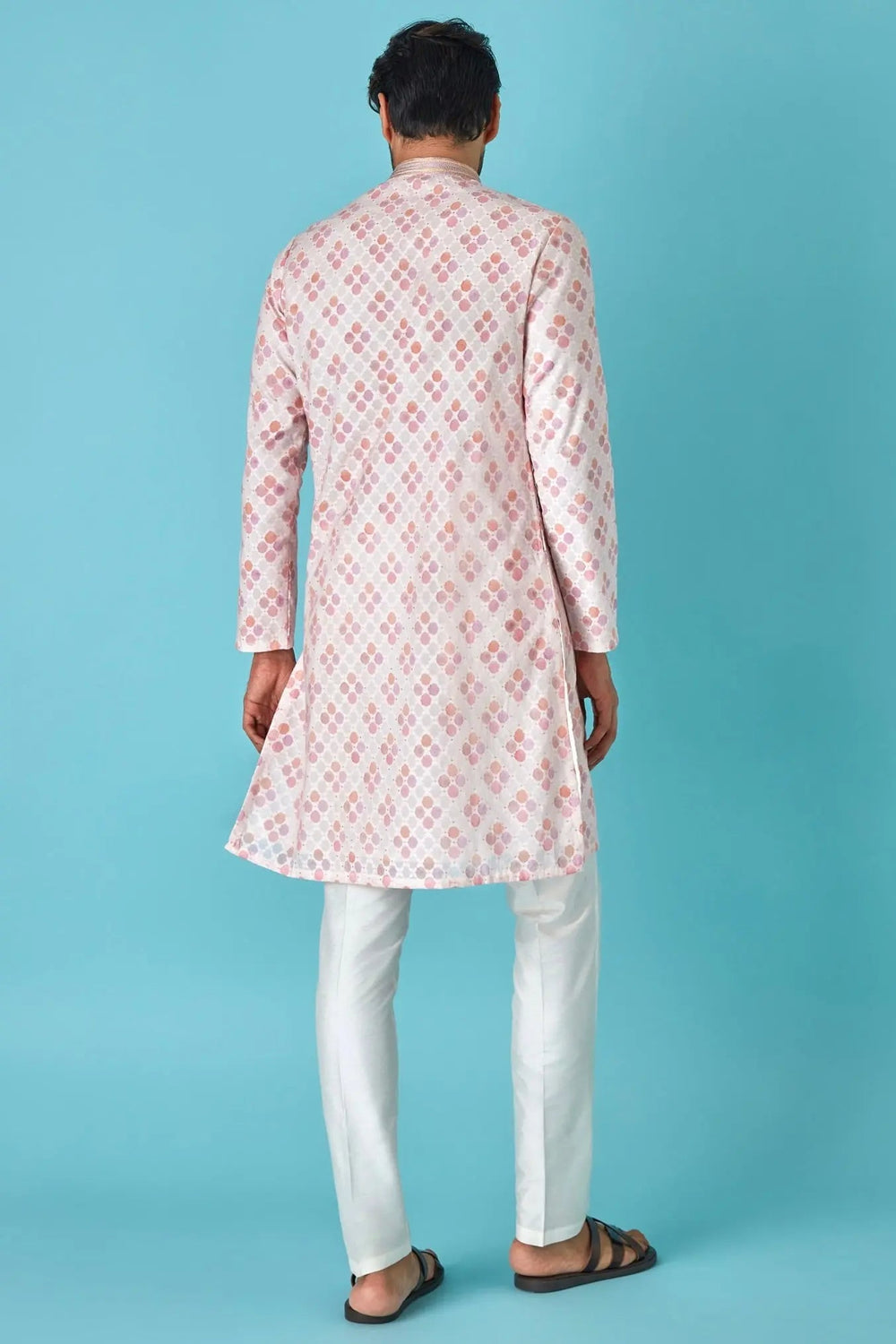 Offwhite Paradise: Multicolour Chanderi Jacquard Kurta - Asuka Couture