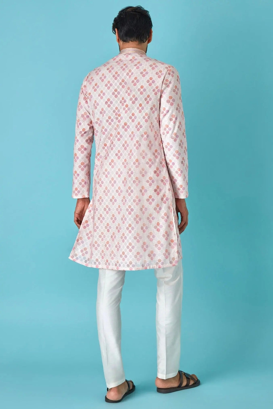 Offwhite Paradise: Multicolour Chanderi Jacquard Kurta - Asuka Couture