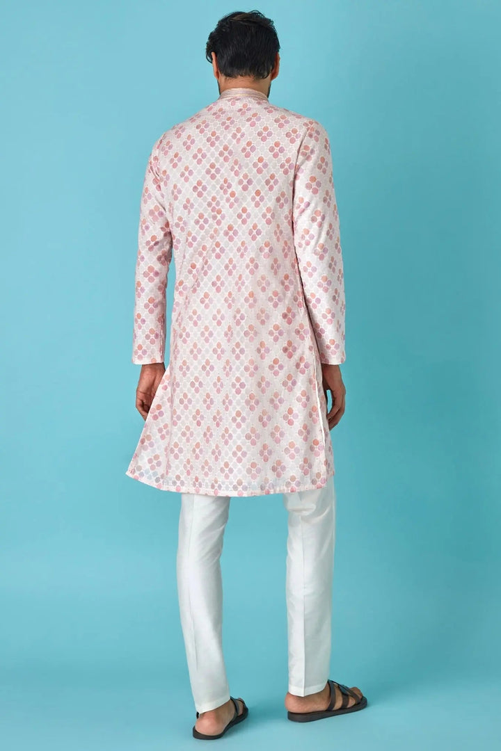 Offwhite Paradise: Multicolour Chanderi Jacquard Kurta - Asuka Couture