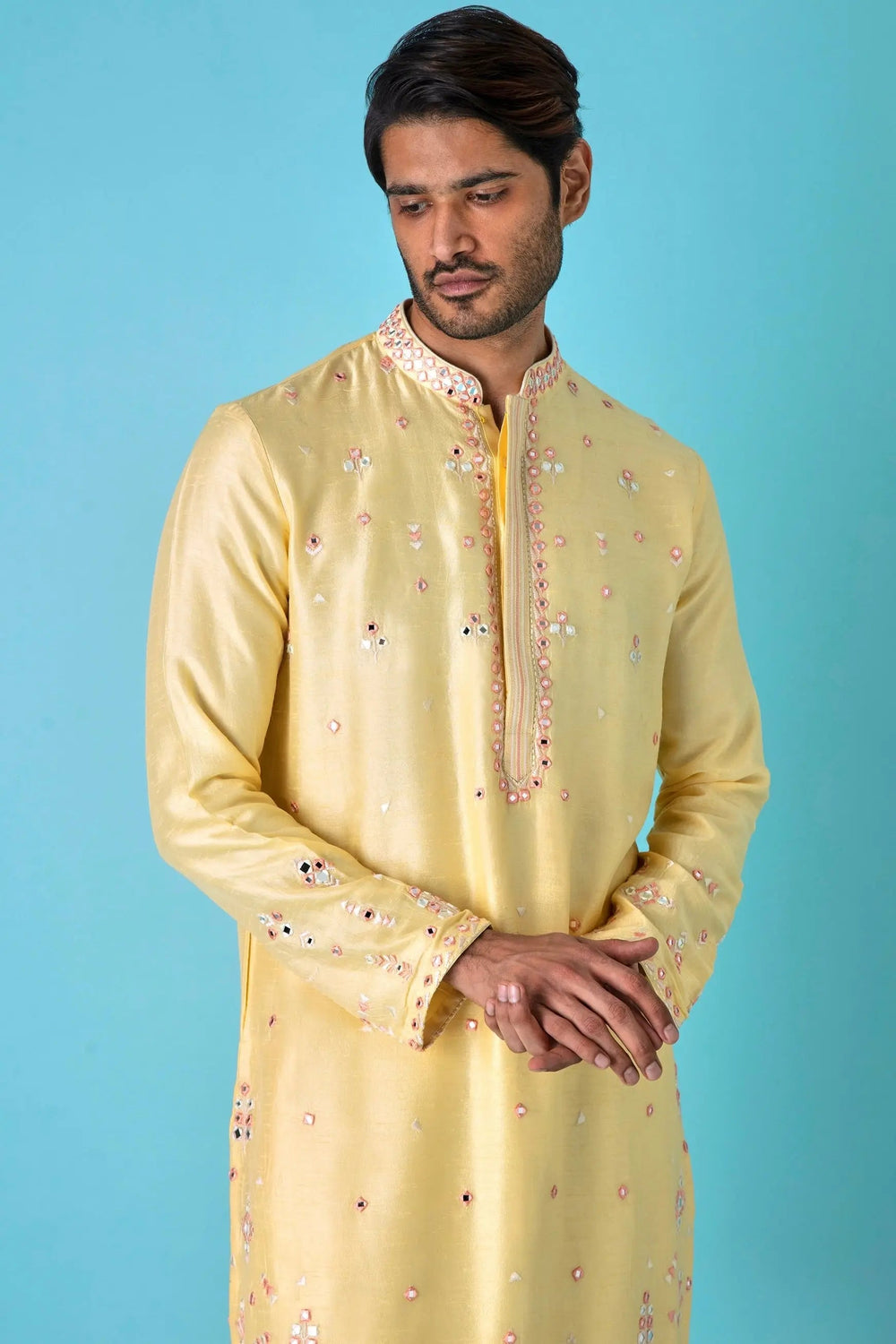 Yellow Charm: Mirror Chanderi Silk Kurta - Asuka Couture