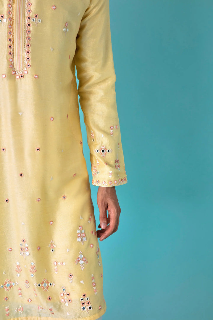 Yellow Charm: Mirror Chanderi Silk Kurta - Asuka Couture