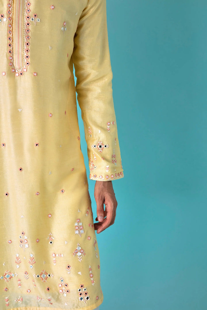 Yellow Charm: Mirror Chanderi Silk Kurta - Asuka Couture