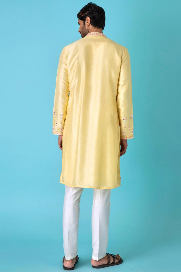 Yellow Charm: Mirror Chanderi Silk Kurta - Asuka Couture