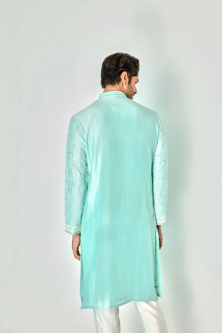 Sky Blue Symphony: Chanderi Silk Kurta with Resham Embroidery, Sequins, Mirror, Dori, and Lurex - Asuka Couture