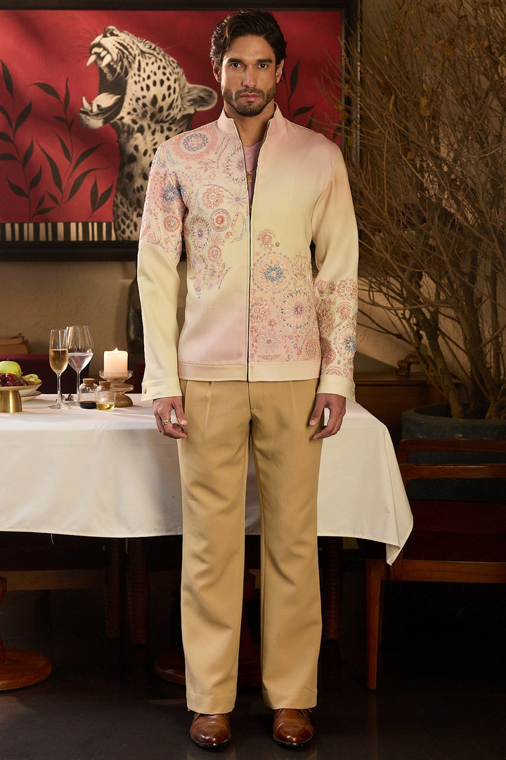 Rosè Reverie Print Hand Embroidered Bomber Jacket
