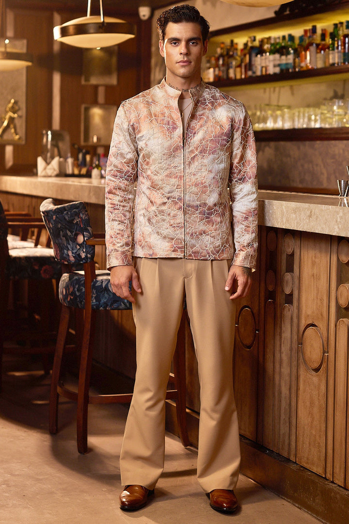 Gilded Earth Jacquard Cutdana Embroidered Bomber Jacket