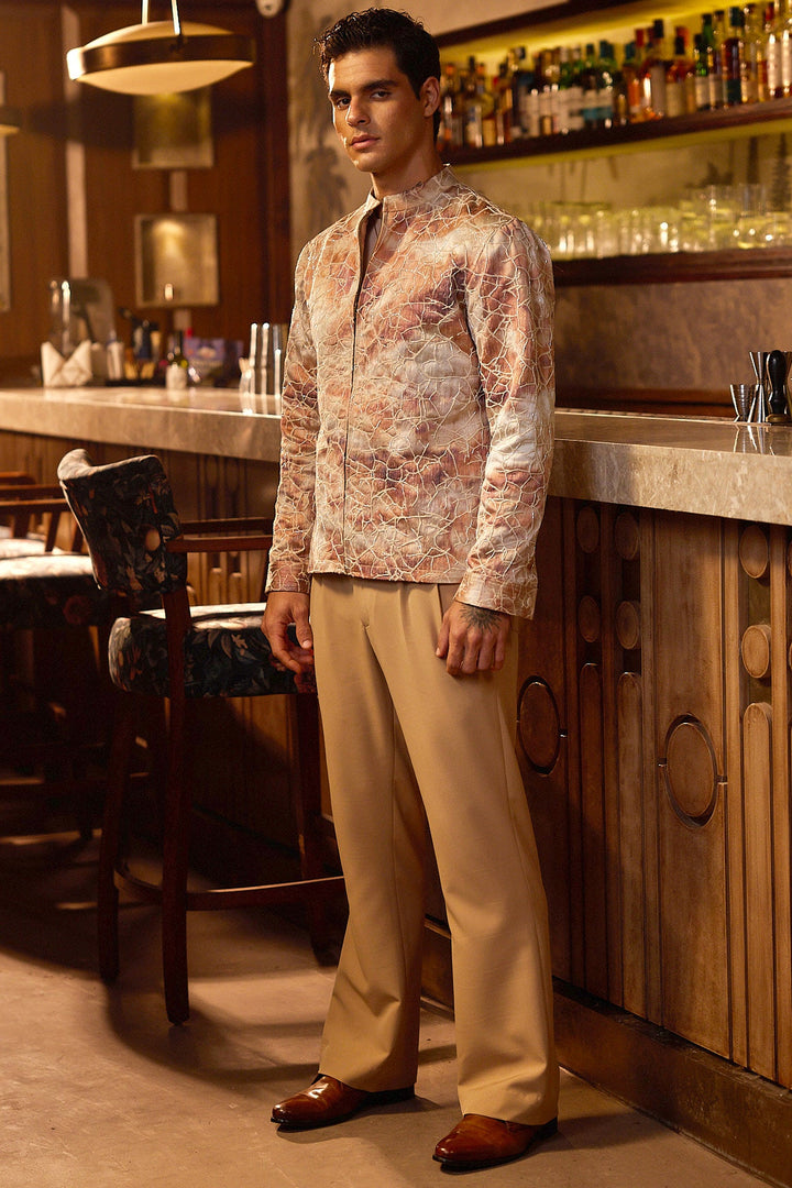Gilded Earth Jacquard Cutdana Embroidered Bomber Jacket