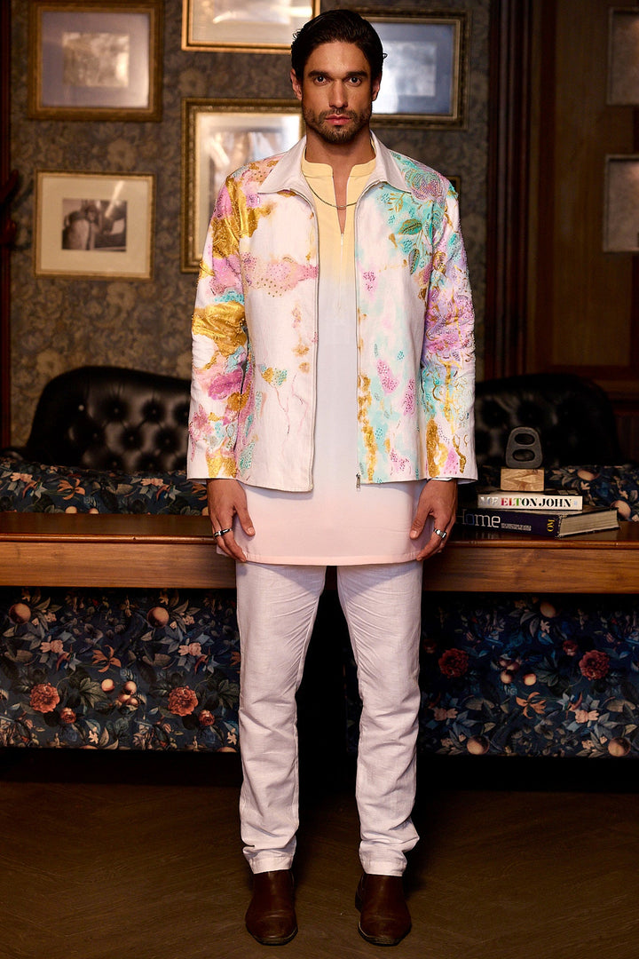 Garden Mirage Hand Painted Embroidered Linen Jacket Set