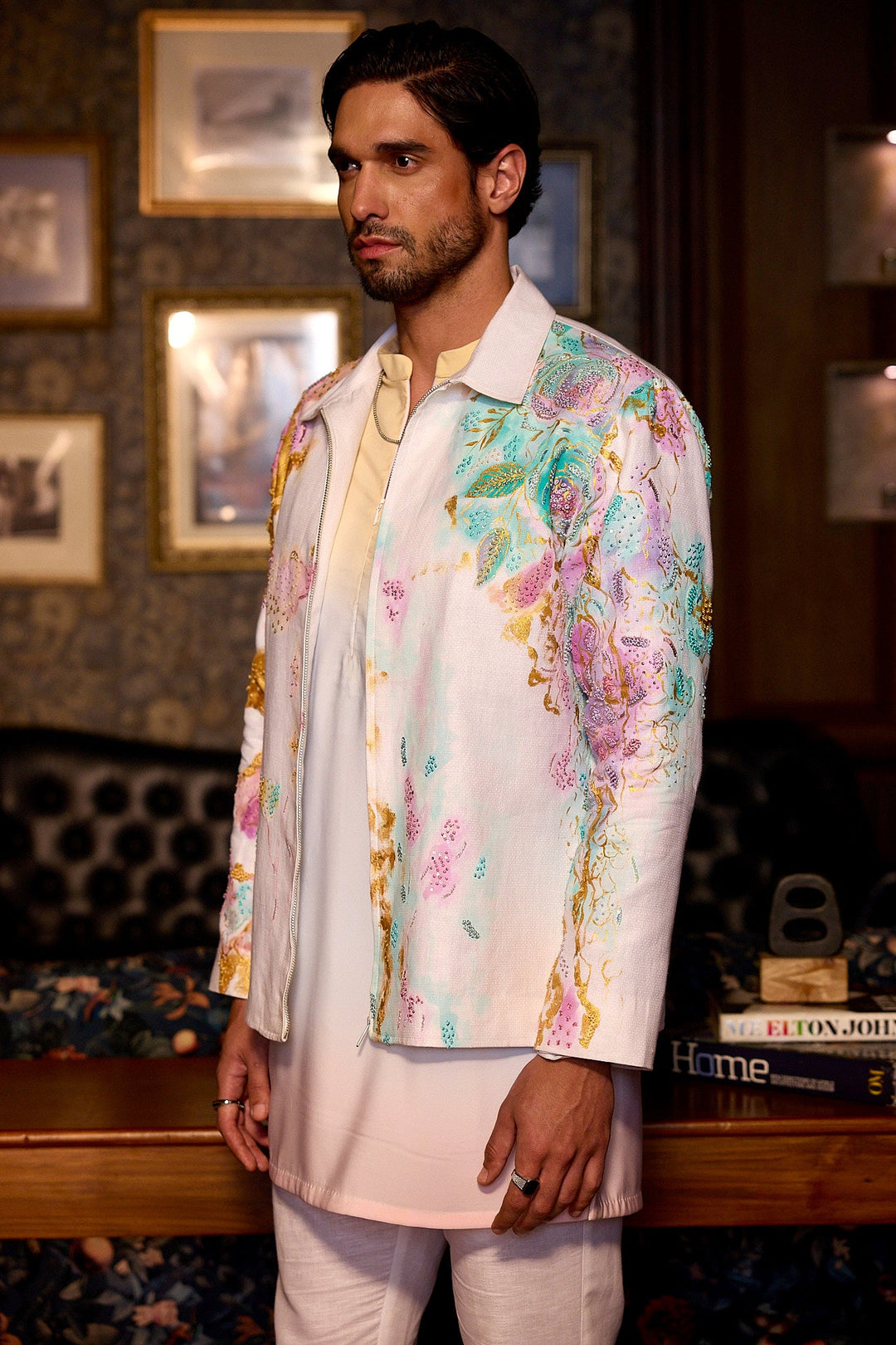 Garden Mirage Hand Painted Embroidered Linen Jacket Set