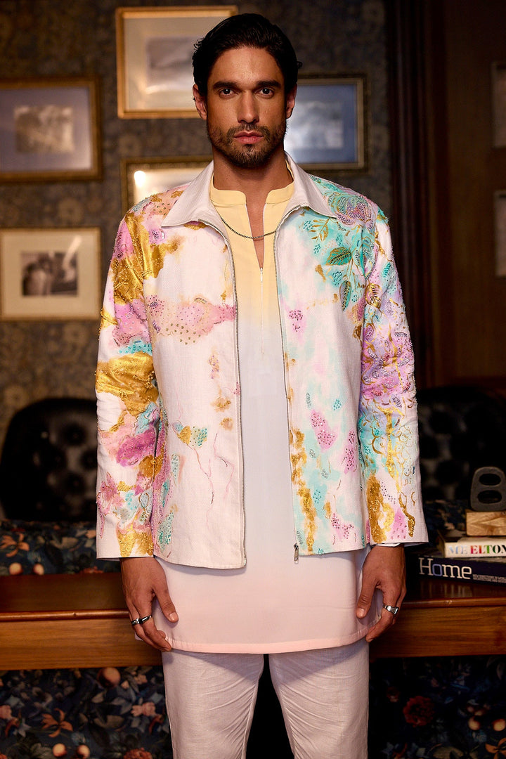 Garden Mirage Hand Painted Embroidered Linen Jacket Set