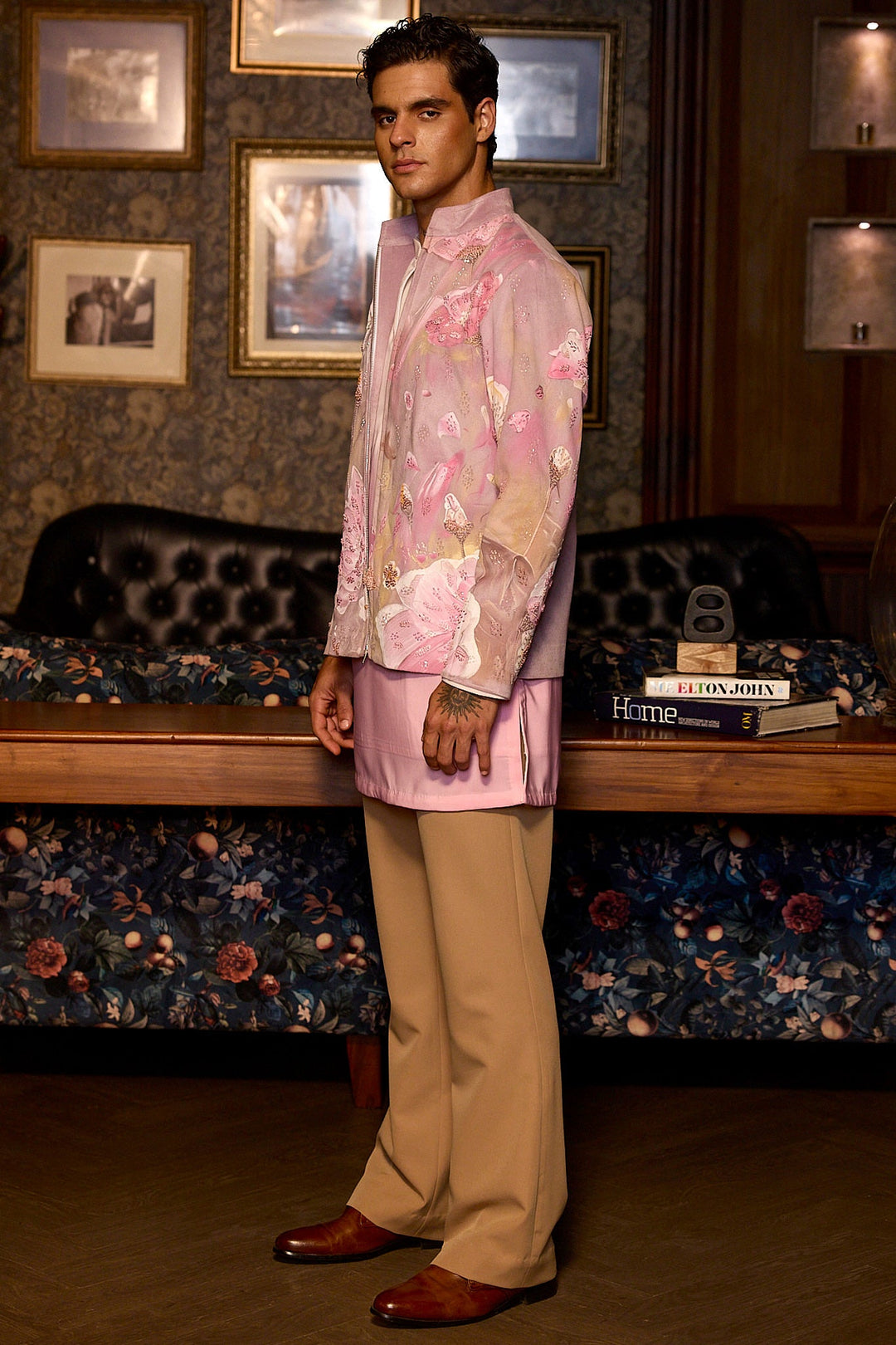 Blossom Veil Hand Painted Embroidered Suede Jacket Set
