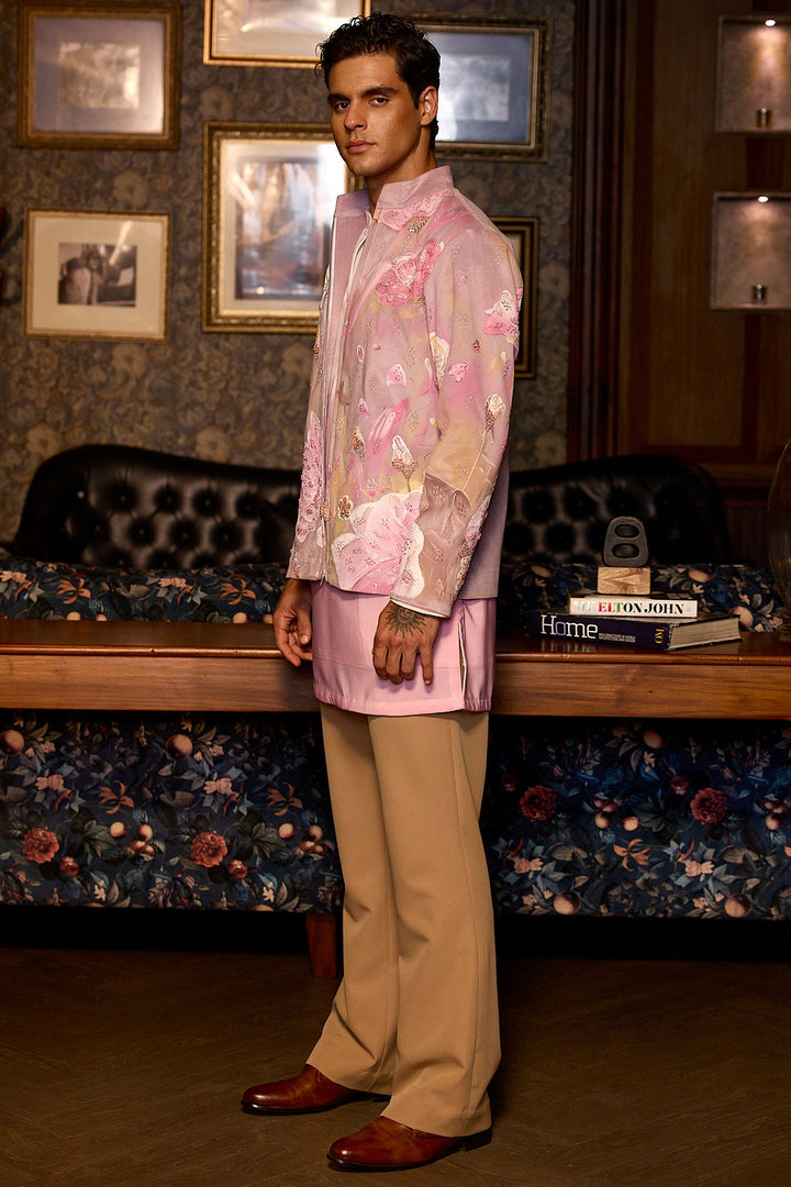 Blossom Veil Hand Painted Embroidered Suede Jacket Set
