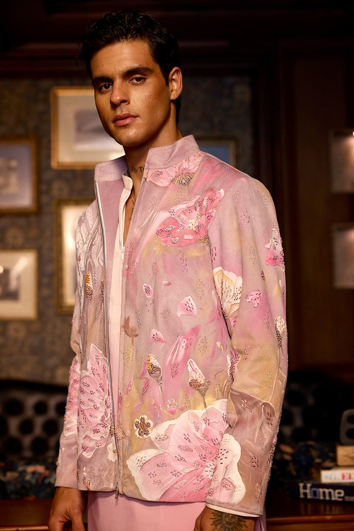 Blossom Veil Hand Painted Embroidered Suede Jacket Set