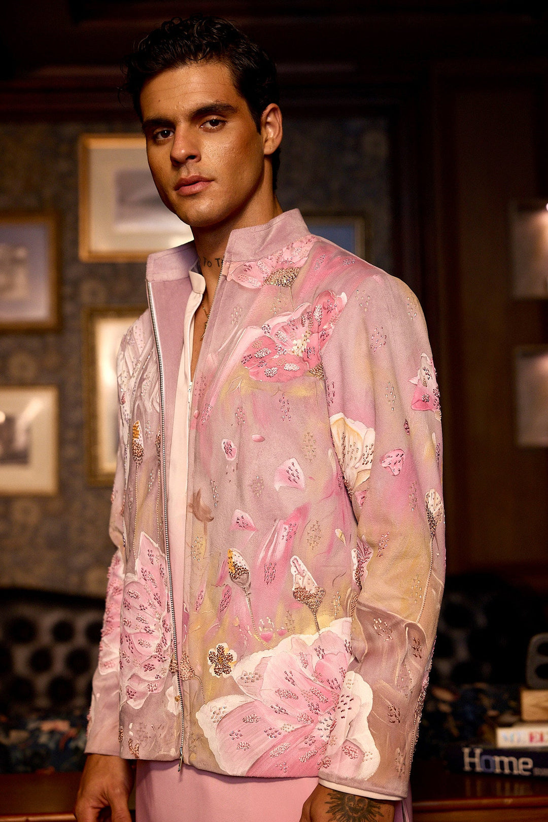 Blossom Veil Hand Painted Embroidered Suede Jacket Set