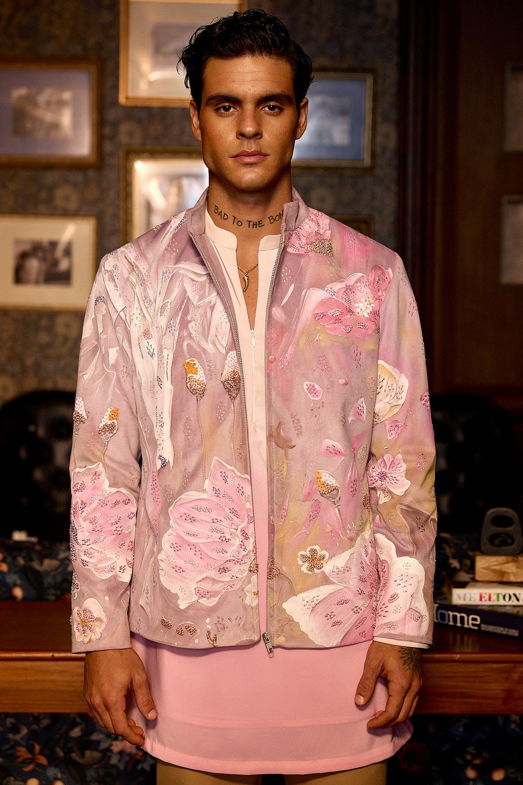 Blossom Veil Hand Painted Embroidered Suede Jacket Set