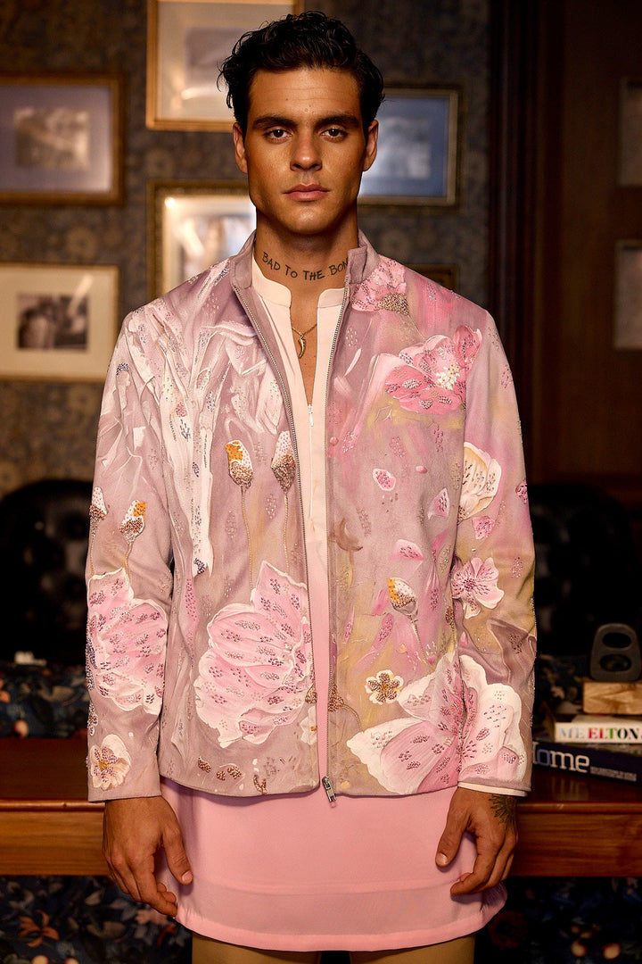 Blossom Veil Hand Painted Embroidered Suede Jacket Set