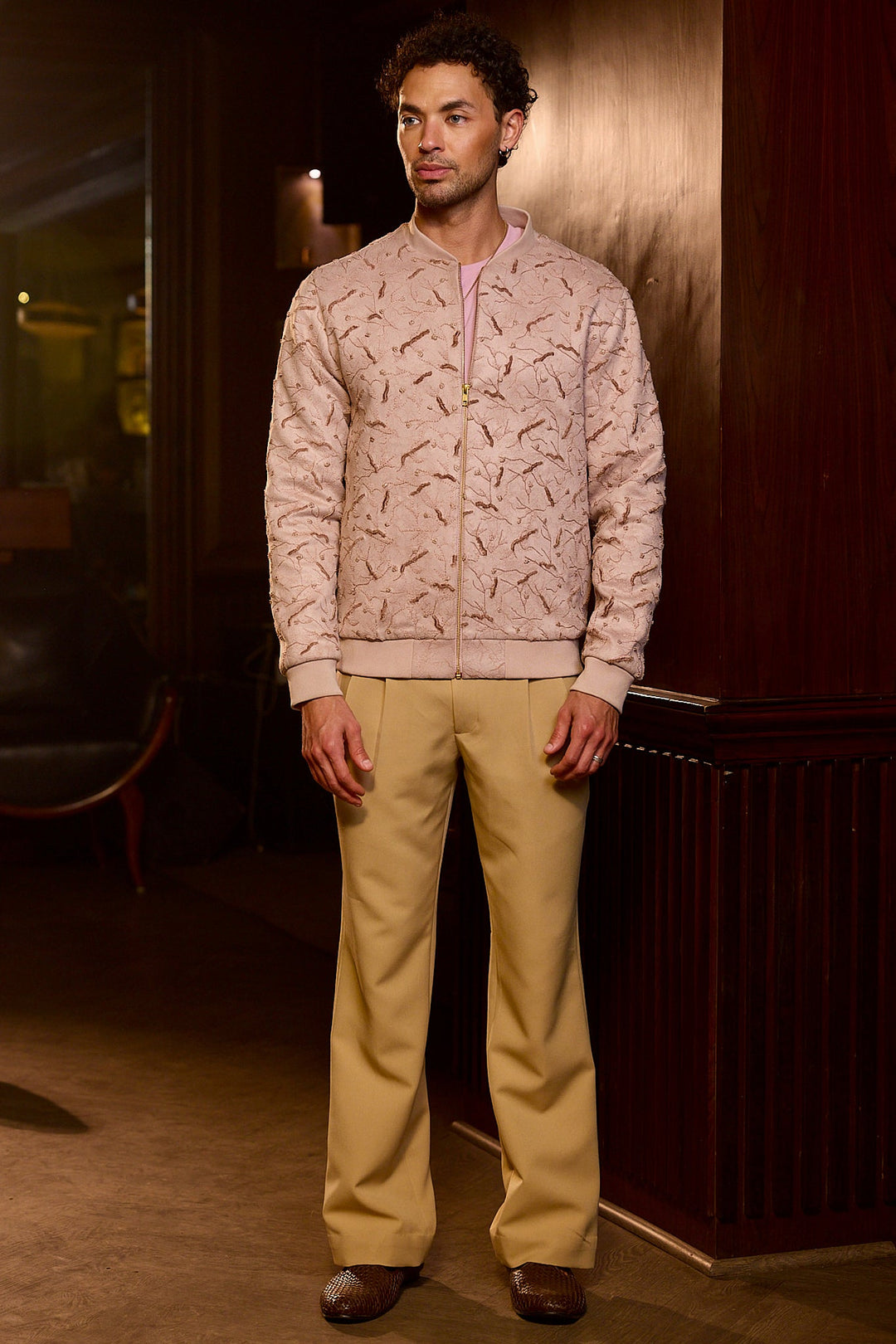Blush Lace Embroidered Floral Bomber Jacket