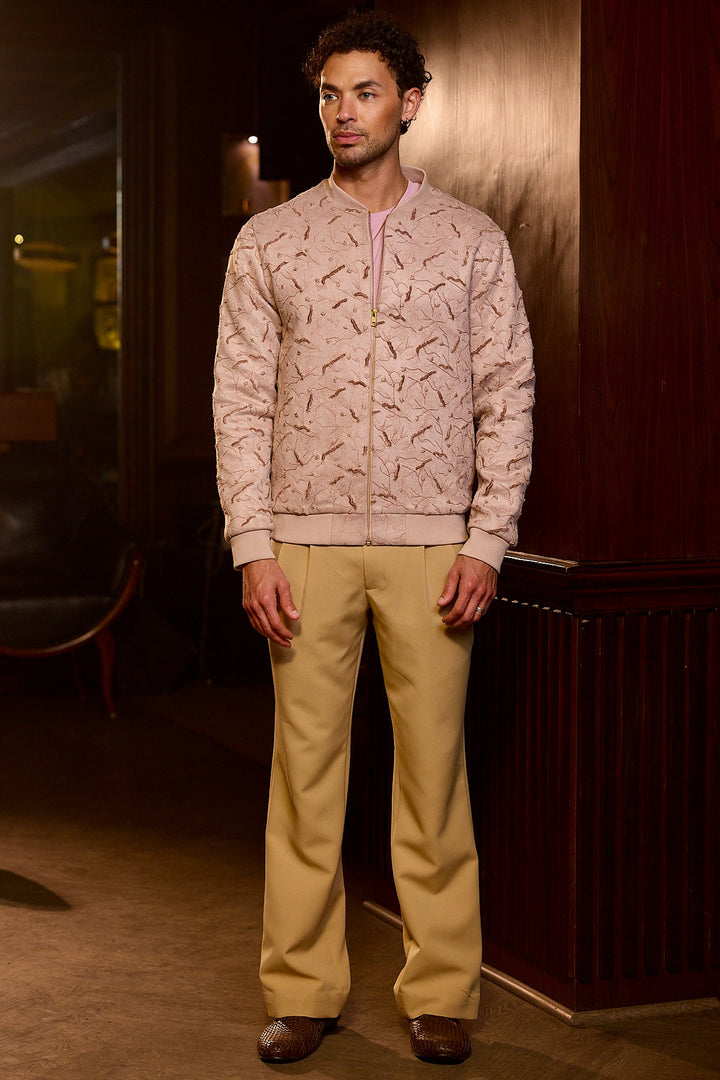 Blush Lace Embroidered Floral Bomber Jacket