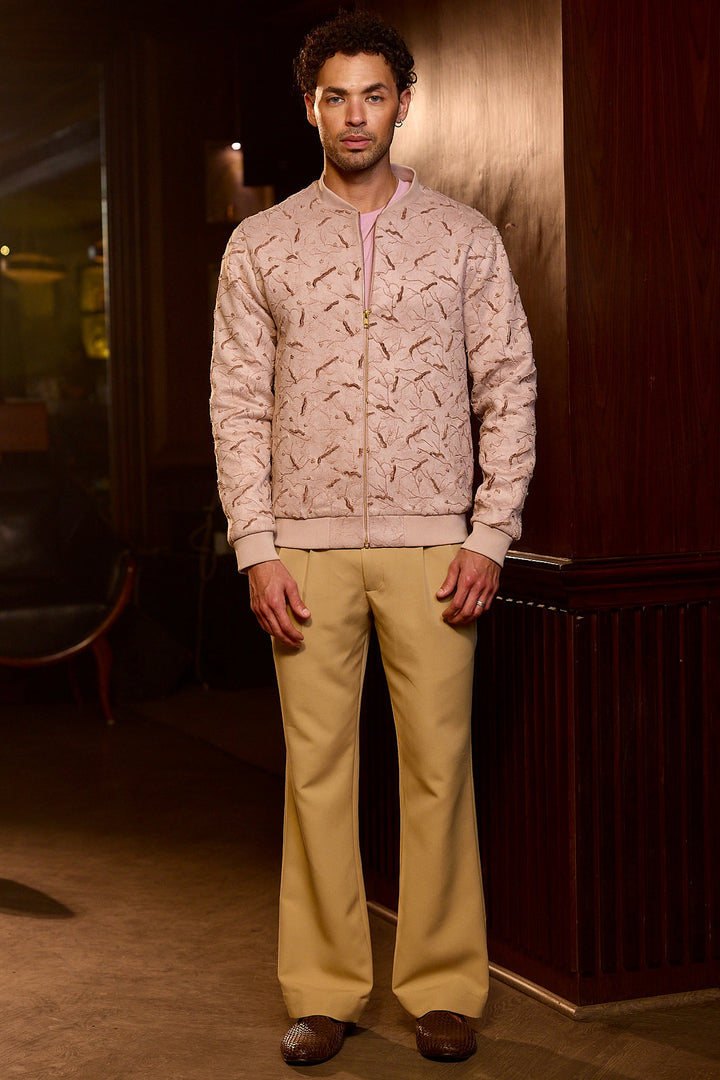Blush Lace Embroidered Floral Bomber Jacket