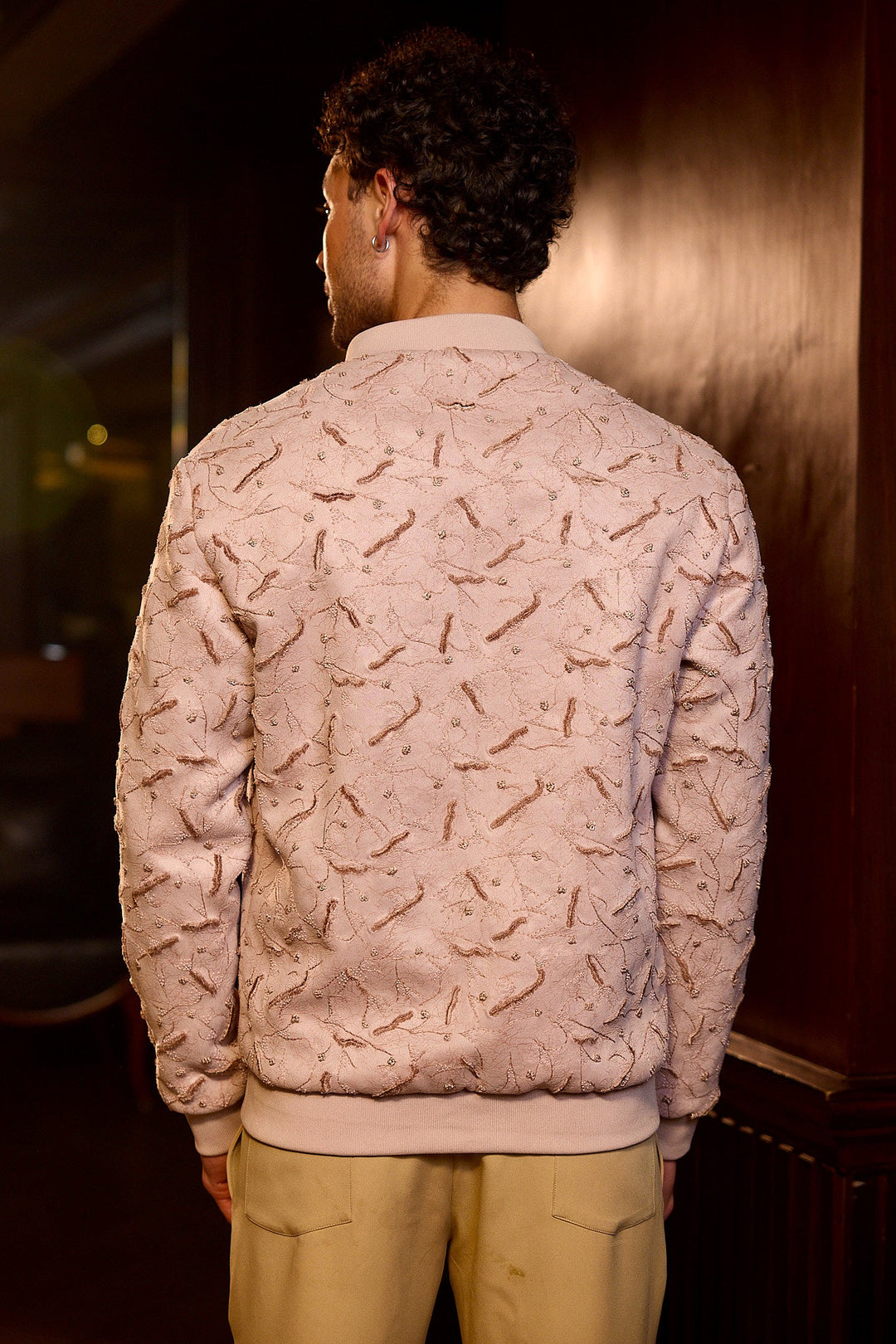 Blush Lace Embroidered Floral Bomber Jacket