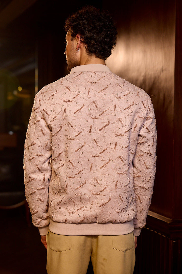 Blush Lace Embroidered Floral Bomber Jacket