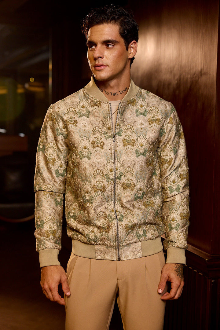 Regal Damask Machine Embroidered Bomber Jacket