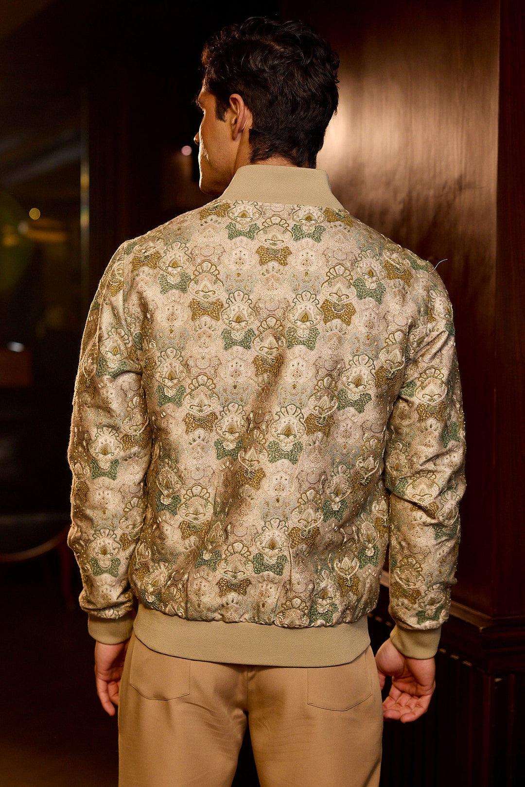 Regal Damask Machine Embroidered Bomber Jacket