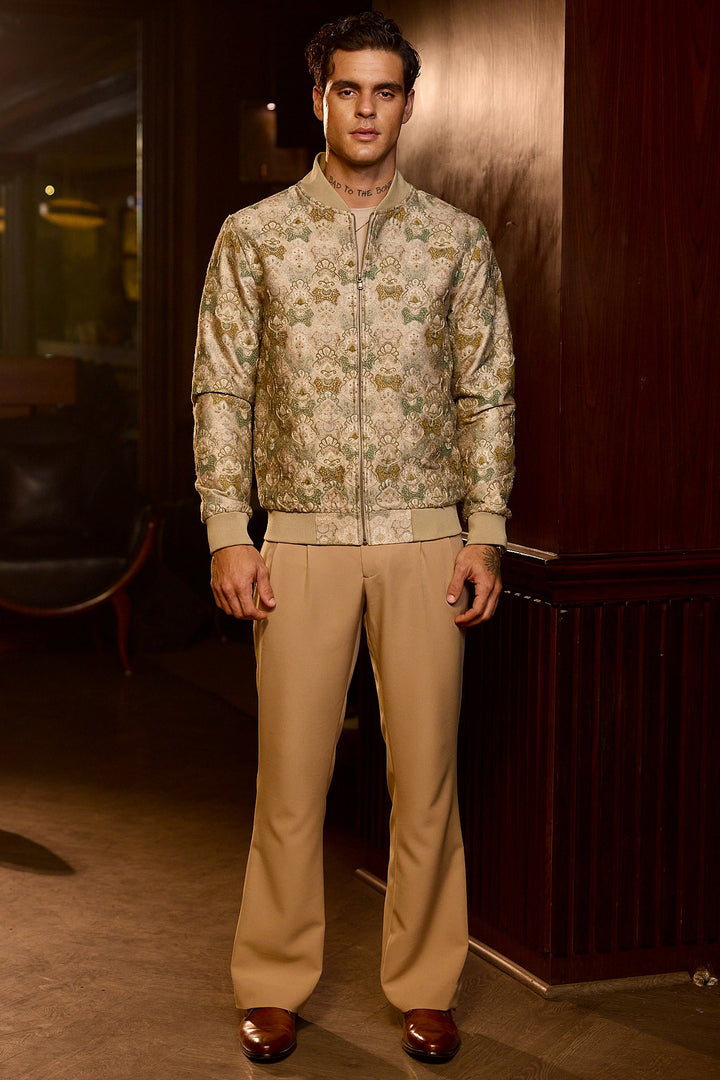 Regal Damask Machine Embroidered Bomber Jacket