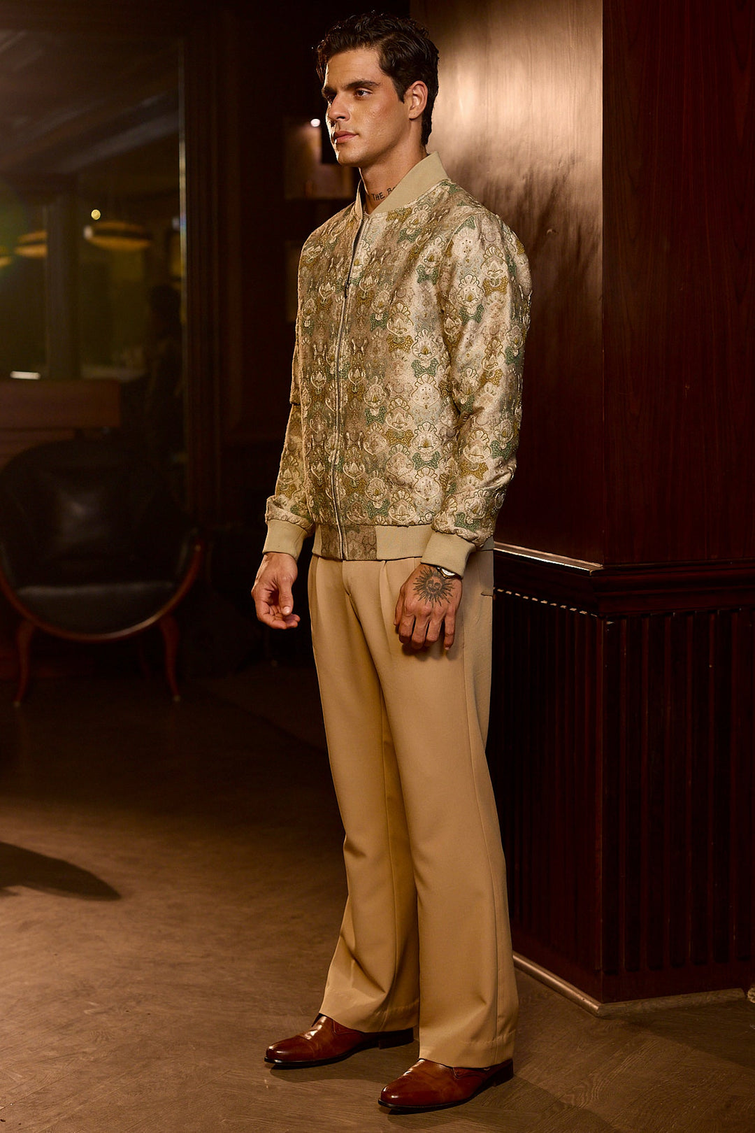 Regal Damask Machine Embroidered Bomber Jacket