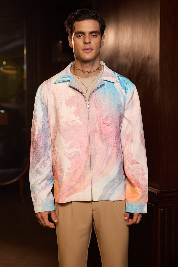 Pastel Tide Printed Bomber Jacket