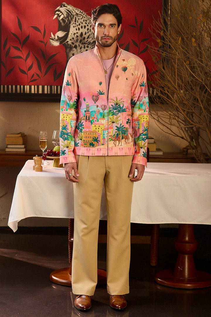 Painted Soirée Print Hand Embroidered Corduroy Bomber Jacket