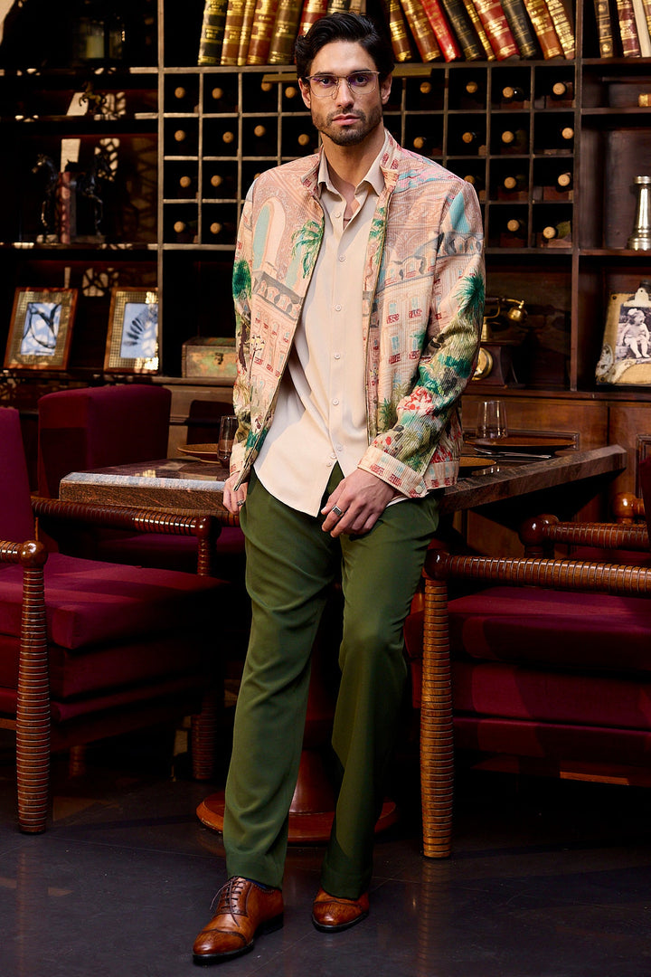 Noble Stride Printed Corduroy Bomber Jacket