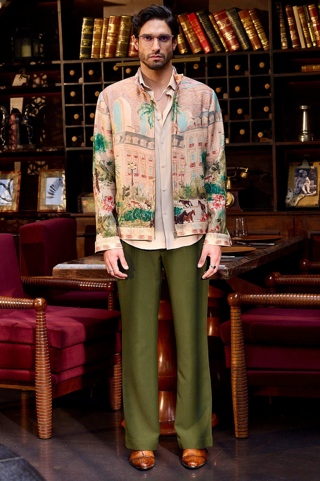 Noble Stride Printed Corduroy Bomber Jacket