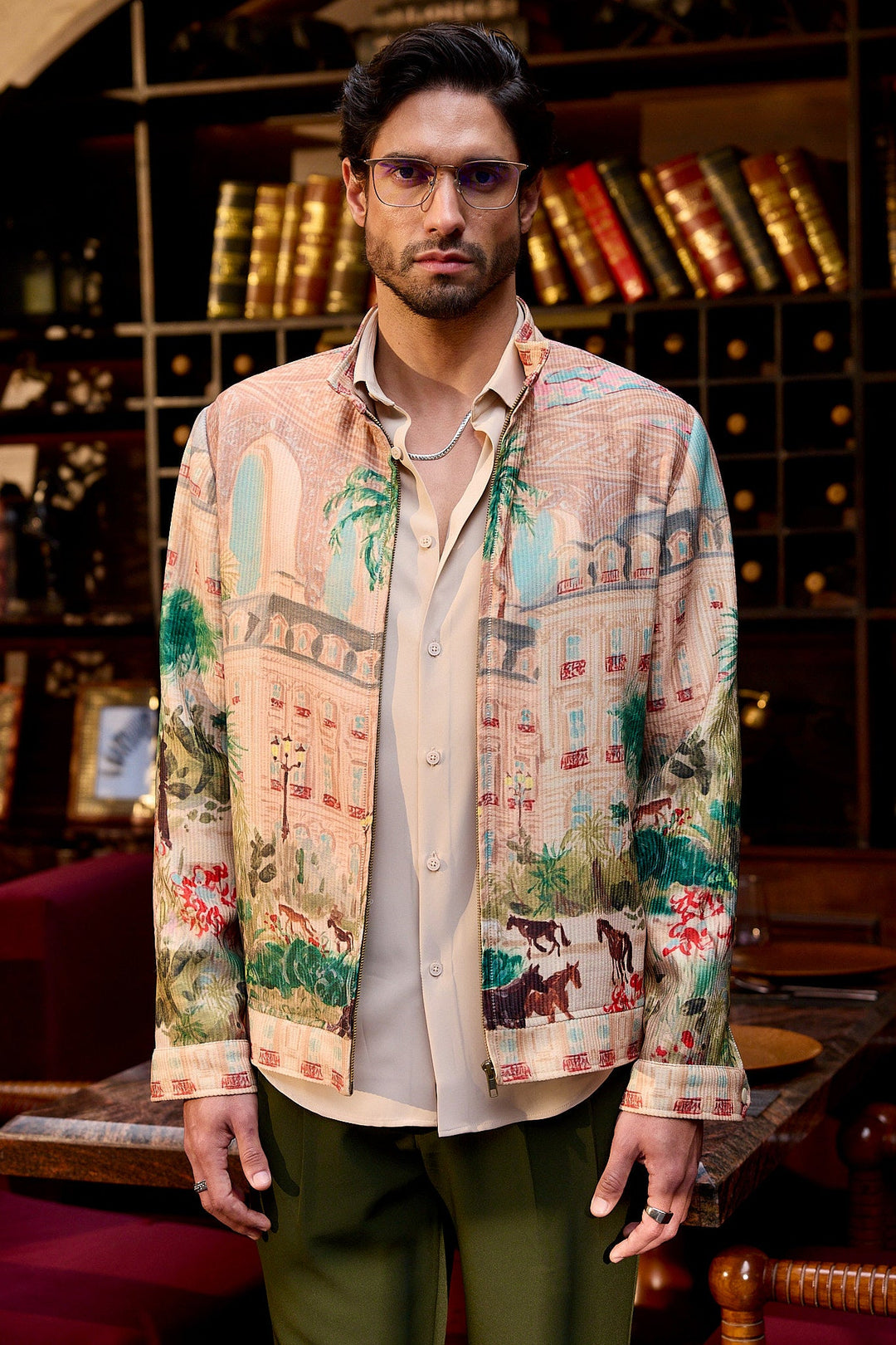 Noble Stride Printed Corduroy Bomber Jacket