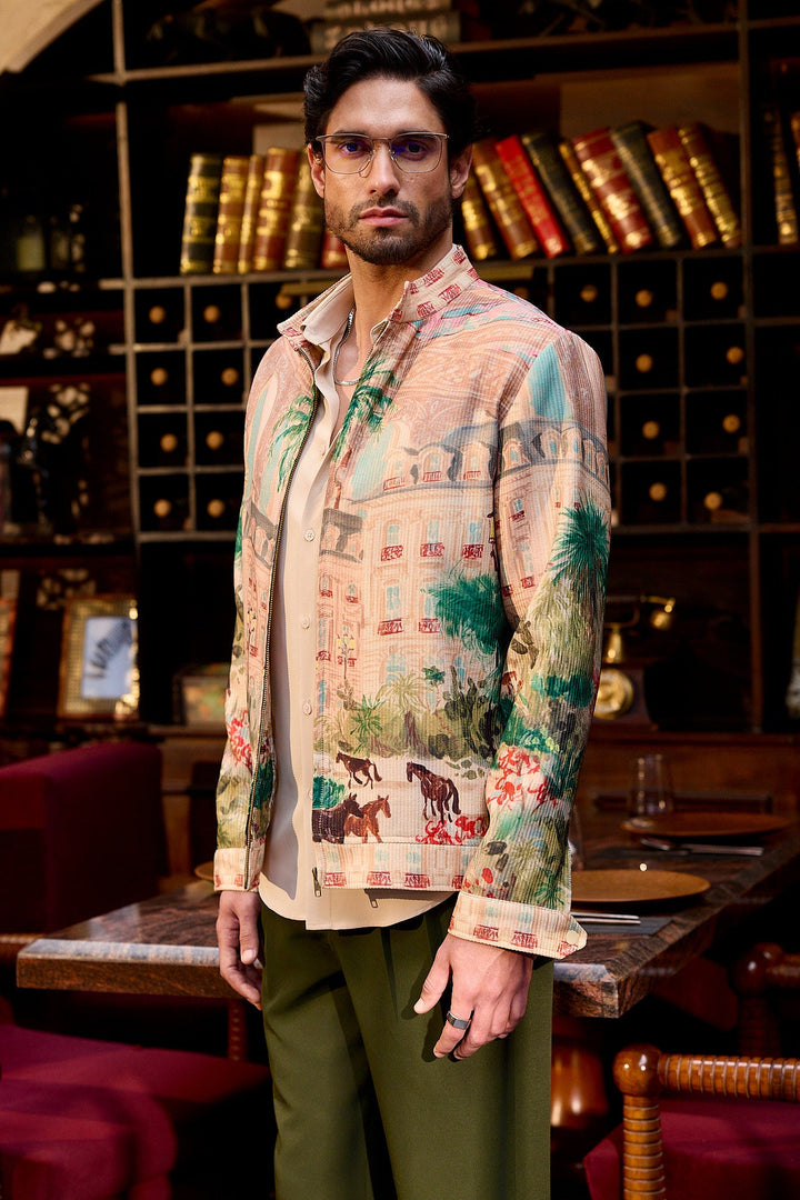 Noble Stride Printed Corduroy Bomber Jacket