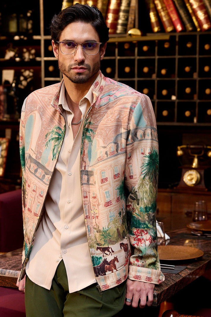 Noble Stride Printed Corduroy Bomber Jacket
